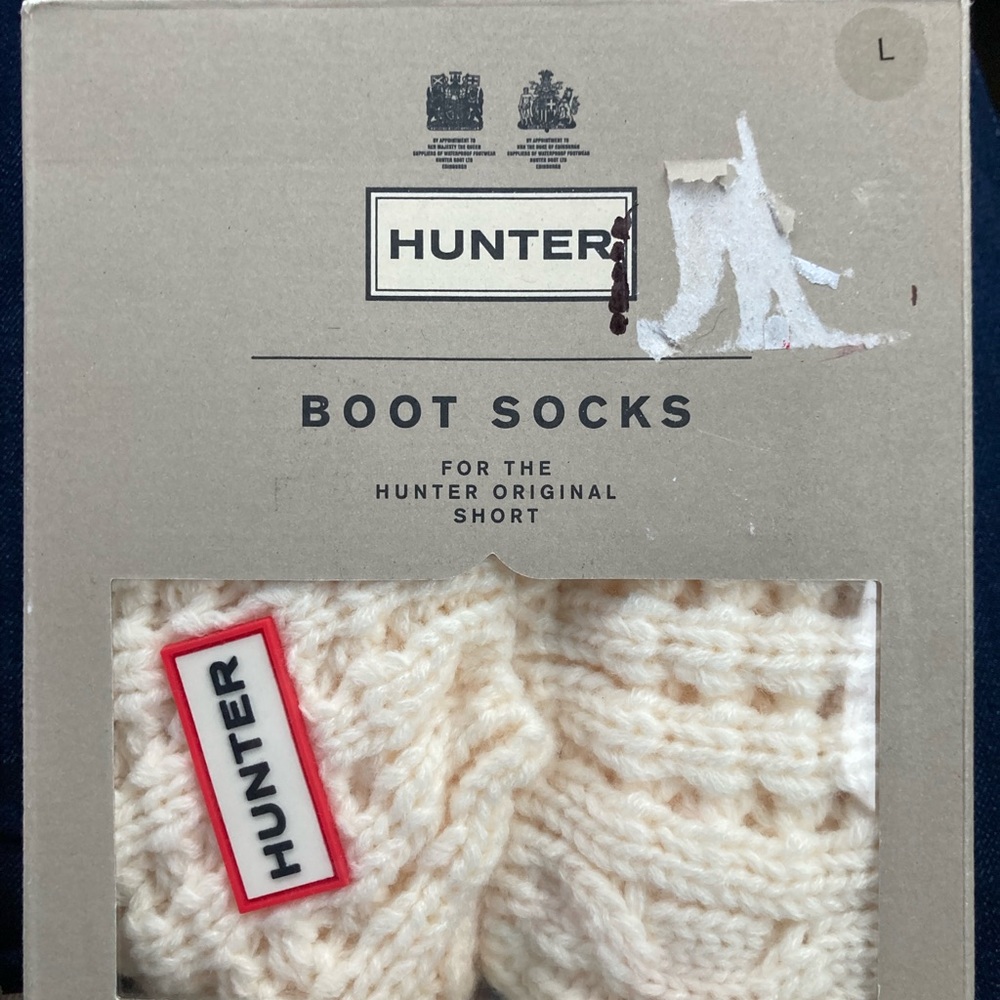 New NWT Hunter Short Boot Socks Chunky Knit White size Large